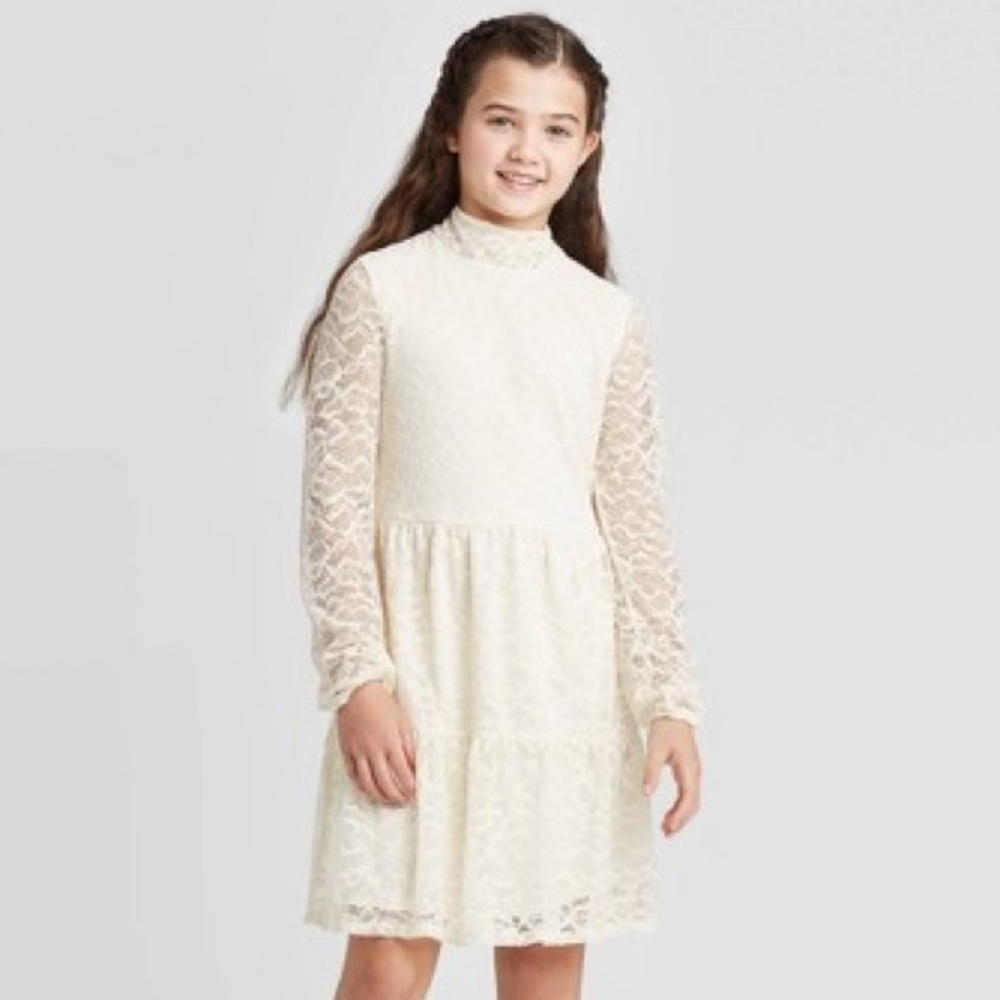 NWT Girls Tiered Lace Dress Ivory L XL 10 12 14 16